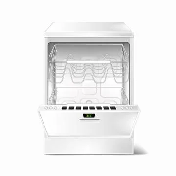 Vector realistic empty dishwasher with open door Stock Illustration