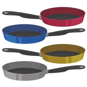 Vector realistic empty frying pan in four colors isolated on white background Stock Illustration