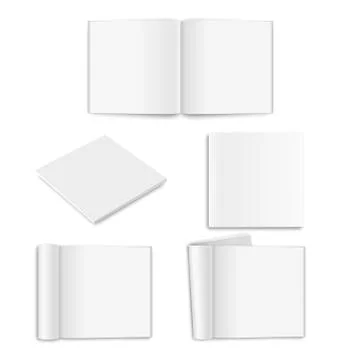 Vector realistic empty paper closed and opened square magazine, book, catalog or Stock Illustration