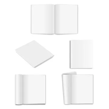Vector realistic empty paper closed and opened A5 magazine, book, catalog or Stock Illustration
