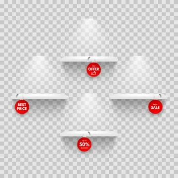 Vector realistic empty shelves with red wobblers Stock Illustration