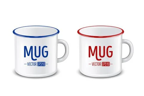 Vector realistic enamel metal white mugs isolated on white background. EPS10  Stock Illustration