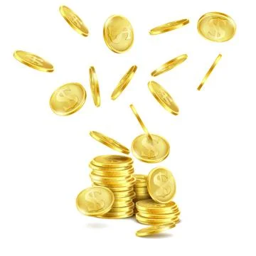 Vector realistic falling gold coins, rain of money Stock Illustration
