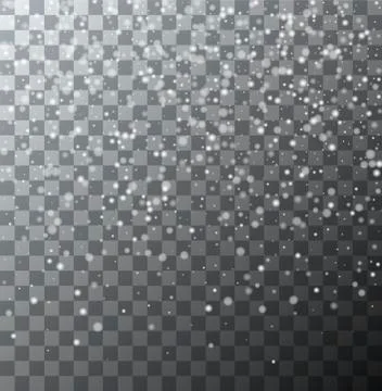 Vector realistic falling snowflakes or snow on transparent background. Illustrazione stock
