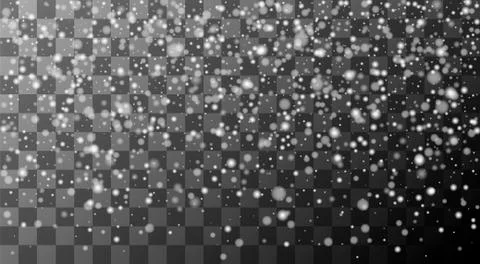 Vector realistic falling snowflakes or snow on transparent background. Stock Illustration