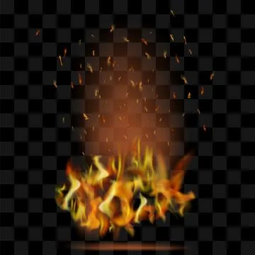 Vector realistic fire. Red Flame over checkered black background. Hot red a.. Illustrazione stock