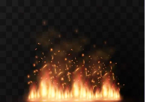 Vector realistic fire transparent special effect element. A hot flame is Illustrazione stock