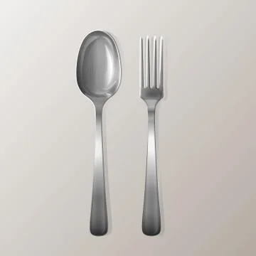 Vector realistic fork and spoon, silver cutlery Stock Illustration