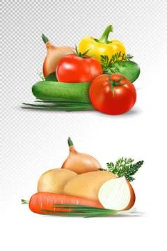 Vector realistic fresh ripe vegetables sets isolated on transparent background Иллюстрация