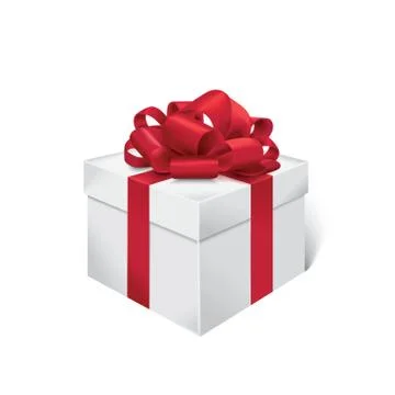 Vector realistic gift box with red ribbon and bow. Stock Illustration
