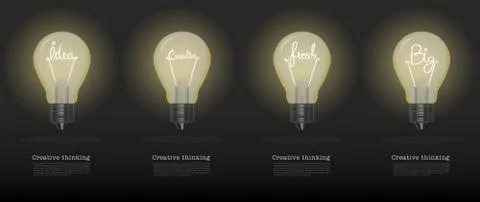 Vector realistic glowing light bulb.set of creative bulb.cretive Stock Illustration