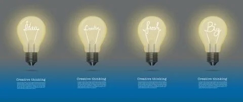 Vector realistic glowing light bulb.set of creative bulb.cretive Stock Illustration
