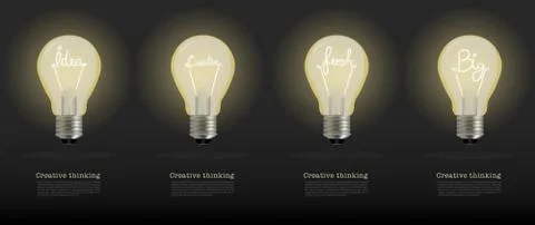 Vector realistic glowing light bulb.set of creative bulb.cretive Stock Illustration