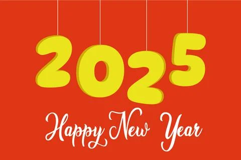 Vector realistic gold numbers for new year 2025 on festive red background Stock Illustration