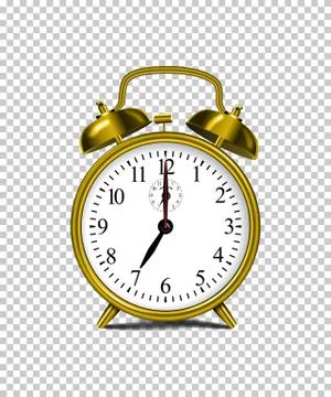 Vector realistic golden alarm clock isolated on transparent background. Stock Illustration