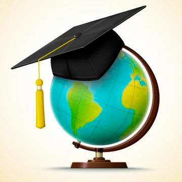 Vector realistic graduation cap hang on the globe Stock Illustration