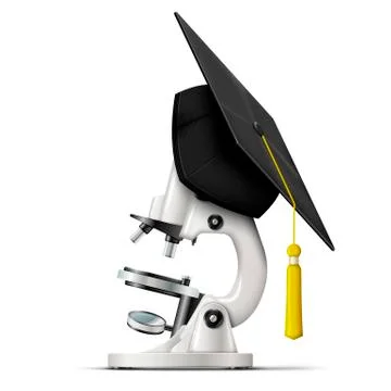Vector realistic graduation cap hang on the microscope Stock Illustration