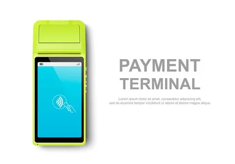 Vector Realistic Green 3d Touch NFC Mobile Payment Machine. POS Terminal Closeup Stock Illustration