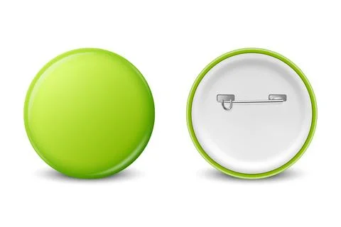 Vector Realistic Green Round Blank Empty Button Badge Set Closeup Isolated on Stock Illustration