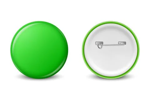 Vector Realistic Green Round Blank Empty Button Badge Set Closeup Isolated on Stock Illustration