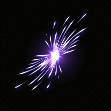 Vector realistic illustration of bright neon, purple fireworks lights. Stock Illustration