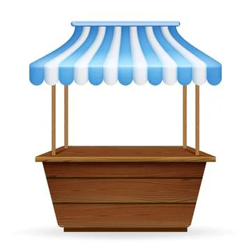 Vector realistic illustration of empty market stall with blue and white strip Stock Illustration