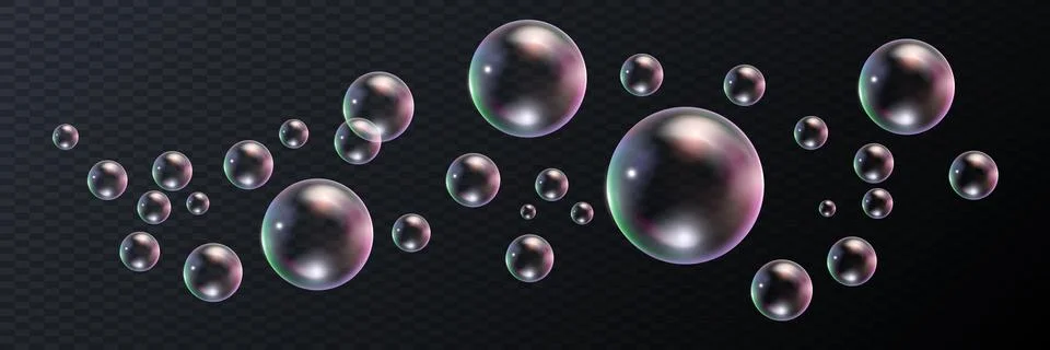 Vector realistic illustration with the image of soap bubbles of round shape.. Stock Illustration
