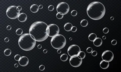 Vector realistic illustration with the image of soap bubbles of round shape.. Stock Illustration