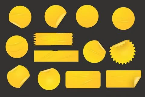 Vector realistic illustration set of yellow round and rectangular stickers,.. 스톡 일러스트