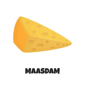 Vector Realistic Illustration of Triangular Piece of Maasdam Cheese Stock Illustration
