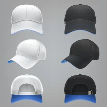 Vector realistic illustration of a white and black textile baseball cap front Illustrazione stock
