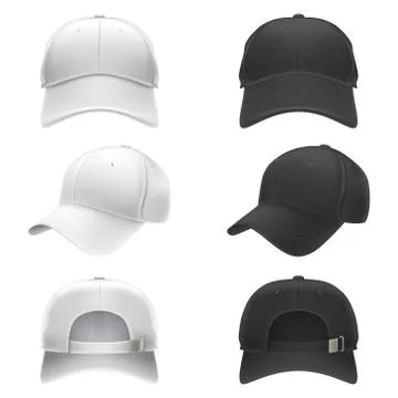 Vector realistic illustration of a white and black textile baseball cap front Illustrazione stock
