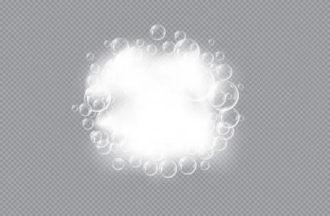 Vector realistic illustration of white foam and soap bubbles. Stock Illustration