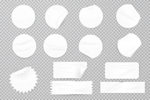 Vector realistic illustration of white round and priyamogonal stickers on t.. Stock Illustration