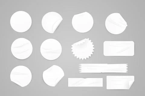 Vector realistic illustration of white round and rectangular stickers , set Stock Illustration