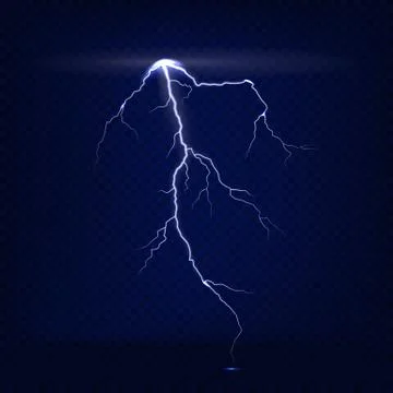 Vector realistic isolated lightning on dark blue transparent background. Stock Illustration