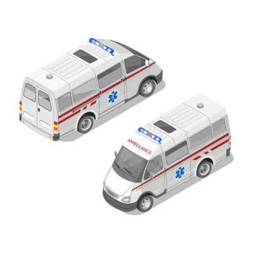 Vector realistic isometric 3d illustration of ambulance car. Stock Illustration