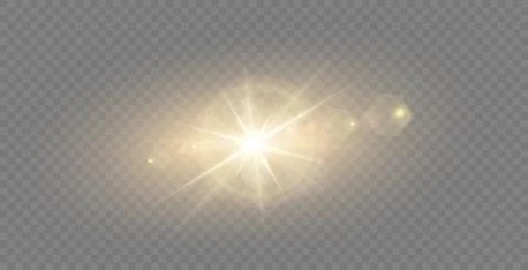 Vector realistic light . Sun with rays and glare . Sunlight or dawn on Illustrazione stock