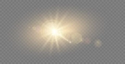 Vector realistic light . Sun with rays and glare . Sunlight or dawn on Stock Illustration