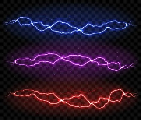 Vector realistic lightning isolated on black background Stock Illustration