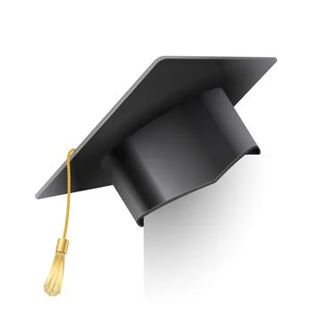 Vector realistic mortar board hat with golden tassel. Graduation cap. University Stock Illustration