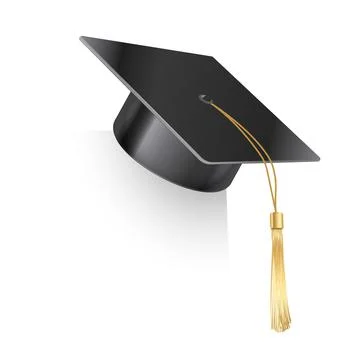 Vector realistic mortar board hat with golden tassel. Graduation cap. University Stock Illustration