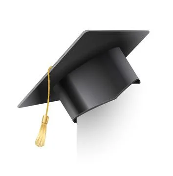 Vector realistic mortar board hat with golden tassel. Graduation cap. University Stock Illustration