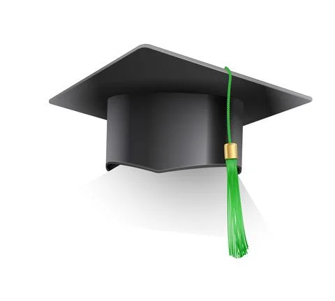 Vector realistic mortar hat. Graduation cap of a medical student with green Stock Illustration