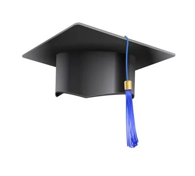 Vector realistic mortar hat. Philosopher student graduation cap with blue tassel Stock Illustration