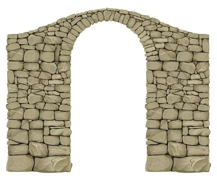 Vector realistic mountain stone arched vintage boulder bridge Stock Illustration