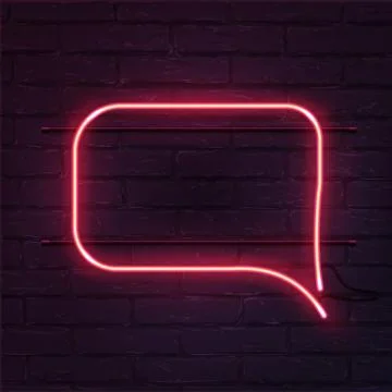 Vector realistic neon rectangle speech bubble on brick wall. Pink rectangle Stock Illustration