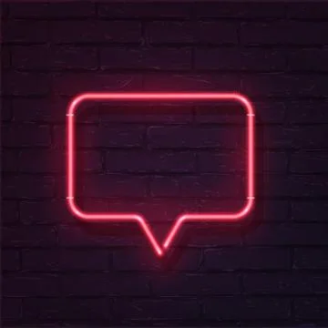 Vector realistic neon rectangle speech bubble on brick wall. Pink rectangle Stock Illustration