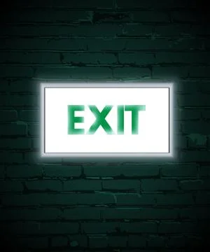 Vector realistic neon sign of Exit on brick wall Stock Illustration