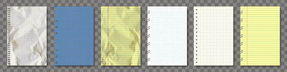 Vector realistic note paper pack isolated. White, retro, yellow and blue. New, Stock Illustration
